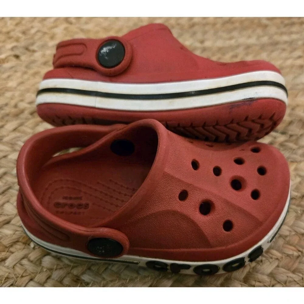 Crocs Kids Crocband Clog‎ Red White Black Sporty Slip On Sandals Size C8